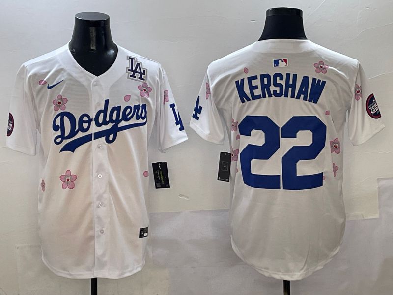 Men Los Angeles Dodgers 22 Kershaw White Sakura Edition 2025 Nike MLB Jersey style 8